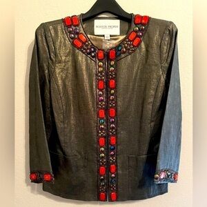NWT BOSTON PROPER Tribal Metallic Linen Jacket